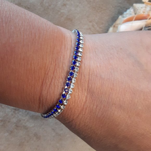 Adjustable Bracelet with Clear & Blue Cubic Zircon Strands - Picture 6 of 8